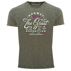 Neverless®Herren Vintage Shirt Norwegen The Great Expedition Outdoor Adventure Printshirt T-Shirt Aufdruck Used Look Oliv XL von Neverless