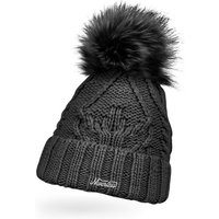 Neverless Bommelmütze Damen Strick-Mütze gefüttert Umschlag Fleecefutter Fell-Bommel Kunstfell Winter-Mütze Zopfstrick Bommelmütze Neverless® von Neverless