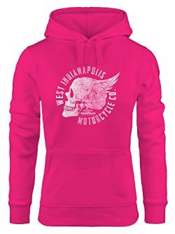 Neverless Cooler Damen Hoodie mit Totenkopf Flügel, Motorrad Biker Skull Wings Vintage, Sweatshirt Kapuze Kapuzenpullover pink L von Neverless