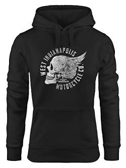 Neverless Cooler Damen Hoodie mit Totenkopf Flügel, Motorrad Biker Skull Wings Vintage, Sweatshirt Kapuze Kapuzenpullover schwarz L von Neverless