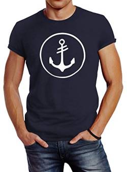 Neverless Cooles Herren T-Shirt Anker Kreis Segeln Meer Motiv Navy 4XL von Neverless