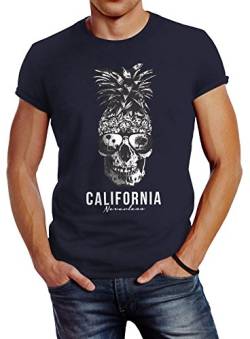 Neverless Cooles Herren T-Shirt Pineapple Skull Sonnenbrille Ananas Totenkopf Slim Fit Navy 4XL von Neverless