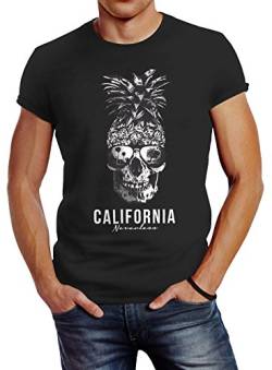 Neverless Cooles Herren T-Shirt Pineapple Skull Sonnenbrille Ananas Totenkopf Slim Fit anthrazit L von Neverless