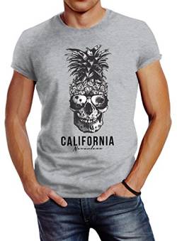 Neverless Cooles Herren T-Shirt Pineapple Skull Sonnenbrille Ananas Totenkopf Slim Fit grau 4XL von Neverless