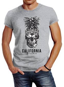 Neverless Cooles Herren T-Shirt Pineapple Skull Sonnenbrille Ananas Totenkopf Slim Fit grau M von Neverless