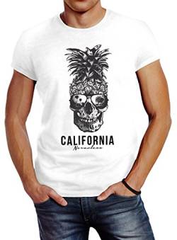 Neverless Cooles Herren T-Shirt Pineapple Skull Sonnenbrille Ananas Totenkopf Slim Fit weiß L von Neverless