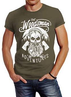 Neverless Herren T-Shirt Lumberjack Woodsman Hipster Bart Beard Skull Totenkopf Slim Fit Army L von Neverless
