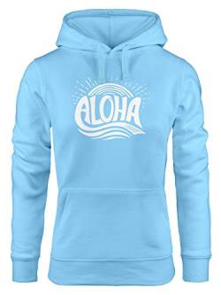 Neverless Hoodie Damen Aloha Wellen Surfing Sommer Kapuzen-Pullover hellblau L von Neverless