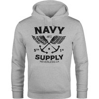 Neverless Hoodie Hoodie Herren Motiv Maritim Nautical Design Schriftzug Navy Supply Anker mit Flügeln Kapuzen-Pullover Männer Neverless® von Neverless