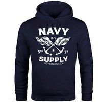 Neverless Hoodie Hoodie Herren Motiv Maritim Nautical Design Schriftzug Navy Supply Anker mit Flügeln Kapuzen-Pullover Männer Neverless® von Neverless