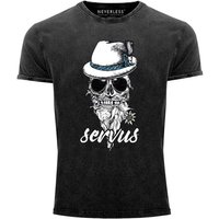 Neverless Print-Shirt Cooles, lustiges Angesagtes Herren T-Shirt Vintage Shirt Servus Skull Totenkopf Aufdruck Used Look Slim Fit Neverless® mit Print von Neverless