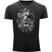 Neverless Print-Shirt Cooles Angesagtes Herren T-Shirt Vintage Shirt Löwe Lion Aufdruck Used Look Slim Fit Neverless® mit Print von Neverless