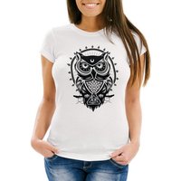 Neverless Print-Shirt Damen T-Shirt Eule Owl Shirt Eulenmotiv Slim Fit Neverless® mit Print von Neverless