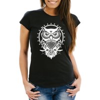 Neverless Print-Shirt Damen T-Shirt Eule Owl Shirt Eulenmotiv Slim Fit Neverless® mit Print von Neverless
