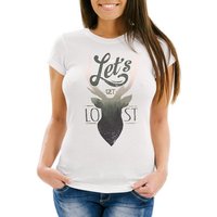 Neverless Print-Shirt Damen T-Shirt Hirsch Geweih Kopf Deer - Let`s get lost - Adventure mit Print von Neverless