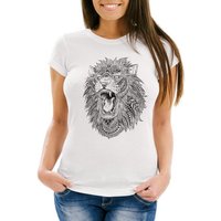 Neverless Print-Shirt Damen T-Shirt Löwe Mandala Atzekenmuster Boho Atzec Federn Ethno Lion Neverless® mit Print von Neverless