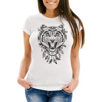 Neverless Print-Shirt Damen T-Shirt Tiger Boho Zentangle Bohamian Atzec Federn Traumfänger Slim Fit Baumwolle Neverless® mit Print von Neverless