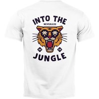 Neverless Print-Shirt Herren T-Shirt Backprint Tiger Spruch Into the Jungle Palme Sommer mit Print von Neverless