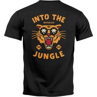 Neverless Print-Shirt Herren T-Shirt Backprint Tiger Spruch Into the Jungle Palme Sommer mit Print von Neverless