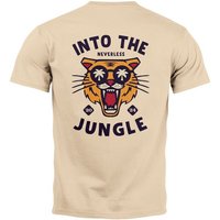 Neverless Print-Shirt Herren T-Shirt Backprint Tiger Spruch Into the Jungle Palme Sommer mit Print von Neverless