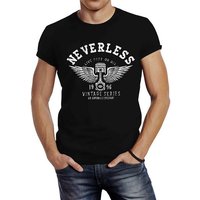 Neverless Print-Shirt Herren T-Shirt Biker Motorrad Motorblock Engine Flügel Wings Slim Fit mit Print von Neverless