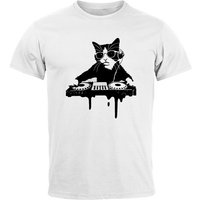 Neverless Print-Shirt Herren T-Shirt Techno Katze DJ Musik Motivshirt Sommer Festival mit Print von Neverless