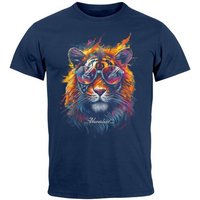 Neverless Print-Shirt Herren T-Shirt Tiger Print Aufdruck Flammen Sommer Sonnenbrille Kunst mit Print von Neverless