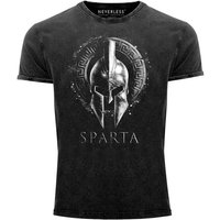 Neverless Print-Shirt Herren Vintage Shirt Aufdruck Sparta Helm Krieger Warrior Printshirt T-Shirt Used Look Slim Fit Neverless® mit Print von Neverless