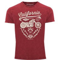 Neverless Print-Shirt Herren Vintage Shirt Biker Motorrad Schriftzug California Full Tank Used Look Slim Fit Neverless® mit Print von Neverless