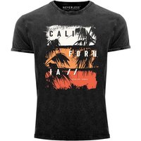 Neverless Print-Shirt Herren Vintage Shirt California Schriftzug Palmen Printshirt T-Shirt Aufdruck Used Look Slim Fit Neverless® mit Print von Neverless