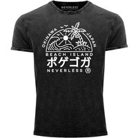 Neverless Print-Shirt Herren Vintage Shirt Japan Okinawa Beach Island Schriftzeichen Printshirt T-Shirt Aufdruck Used Look Neverless® mit Print von Neverless