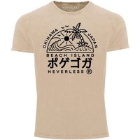 Neverless Print-Shirt Herren Vintage Shirt Japan Okinawa Beach Island Schriftzeichen Printshirt T-Shirt Aufdruck Used Look Neverless® mit Print von Neverless
