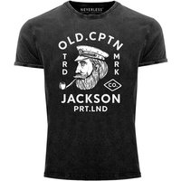 Neverless Print-Shirt Herren Vintage Shirt Kapitän Motiv Aufdruck Old Cptn Jackson Retro Printshirt Used Look Slim Fit Neverless® mit Print von Neverless