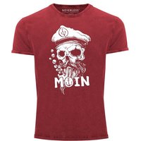 Neverless Print-Shirt Herren Vintage Shirt Moin Kapitän Totenkopf Anker Bart Hamburg Printshirt T-Shirt Aufdruck Used Look Neverless® mit Print von Neverless