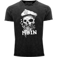 Neverless Print-Shirt Herren Vintage Shirt Moin Kapitän Totenkopf Anker Bart Hamburg Printshirt T-Shirt Aufdruck Used Look Neverless® mit Print von Neverless