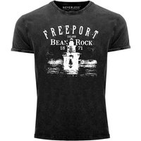 Neverless Print-Shirt Herren Vintage Shirt Retro Print Leuchturm Schriftzug Freeport Island Neverless® mit Print von Neverless