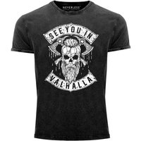 Neverless Print-Shirt Herren Vintage Shirt See You in Valhalla Wikinger Totenkopf Skull Printshirt T-Shirt Aufdruck Used Look Neverless® mit Print von Neverless