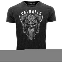 Neverless Print-Shirt Herren Vintage Shirt Valhalla Wikinger Helm Viking Odin Krieger Printshirt T-Shirt Aufdruck Used Look Slim Fit Neverless® mit Print von Neverless