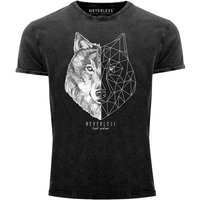 Neverless Print-Shirt Herren Vintage Shirt Wolf Polygon Kunst Grafik Tiermotiv Printshirt T-Shirt Aufdruck Used Look Neverless® mit Print von Neverless