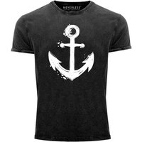 Neverless Print-Shirt Herren Vintage Shirt mit Anker Motiv Printshirt T-Shirt Aufdruck Used Look Slim Fit Neverless® mit Print von Neverless