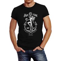 Neverless Print-Shirt Neverless® Herren T-Shirt Anker High Tides Schriftzug nackte Frau Streetstyle mit Print von Neverless