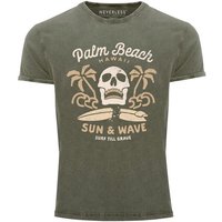 Neverless Print-Shirt Neverless® Herren T-Shirt Surf-Motiv Totenkopf Palm Beach Vintage Shirt mit Print von Neverless
