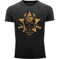Neverless Print-Shirt Neverless® Herren T-Shirt Totenkopf Vintage Tattoo Shirt Stay Wild Skull Print Used Look Slim Fit mit Print von Neverless