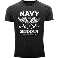 Neverless Print-Shirt Neverless® Herren T-Shirt Vintage Shirt Printshirt Anker Navy Supply Used Look Slim Fit mit Print von Neverless