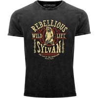 Neverless Print-Shirt Neverless® Herren T-Shirt Vintage Shirt Printshirt Rebellious Sylvan Bear Logo Grizzlybär Vintage Print College Style Used Look Slim Fit mit Print von Neverless