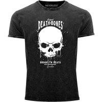 Neverless Print-Shirt Neverless® Herren T-Shirt Vintage Shirt Printshirt Skull Death and Bones Totenkopf Club Outfit Used Look Slim Fit mit Print von Neverless