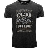 Neverless Print-Shirt Neverless® Herren T-Shirt Vintage Shirt Printshirt Whiskey Emblem Rebel Snake Bourbon Retro Style Fashion Streetstyle Aufdruck Used Look Slim Fit mit Print von Neverless