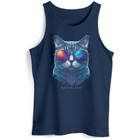 Neverless Tanktop Herren Tank-Top Aufdruck Katze Cat Sommer Style Fashion Streetstyle Mu mit Print von Neverless