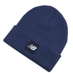 New Balanc Adult Knit Cuffed Beanie with Flying NB Woven Patch Logo, Natural Indigo, Einheitsgröße von New Balance