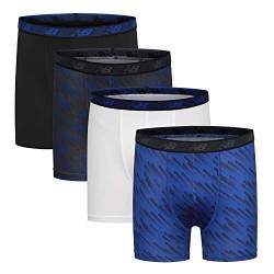 New Balance Boy's Performance Boxer Briefs 4-Pack, Black/Team Royal/White/Magnet Print, Large von New Balance